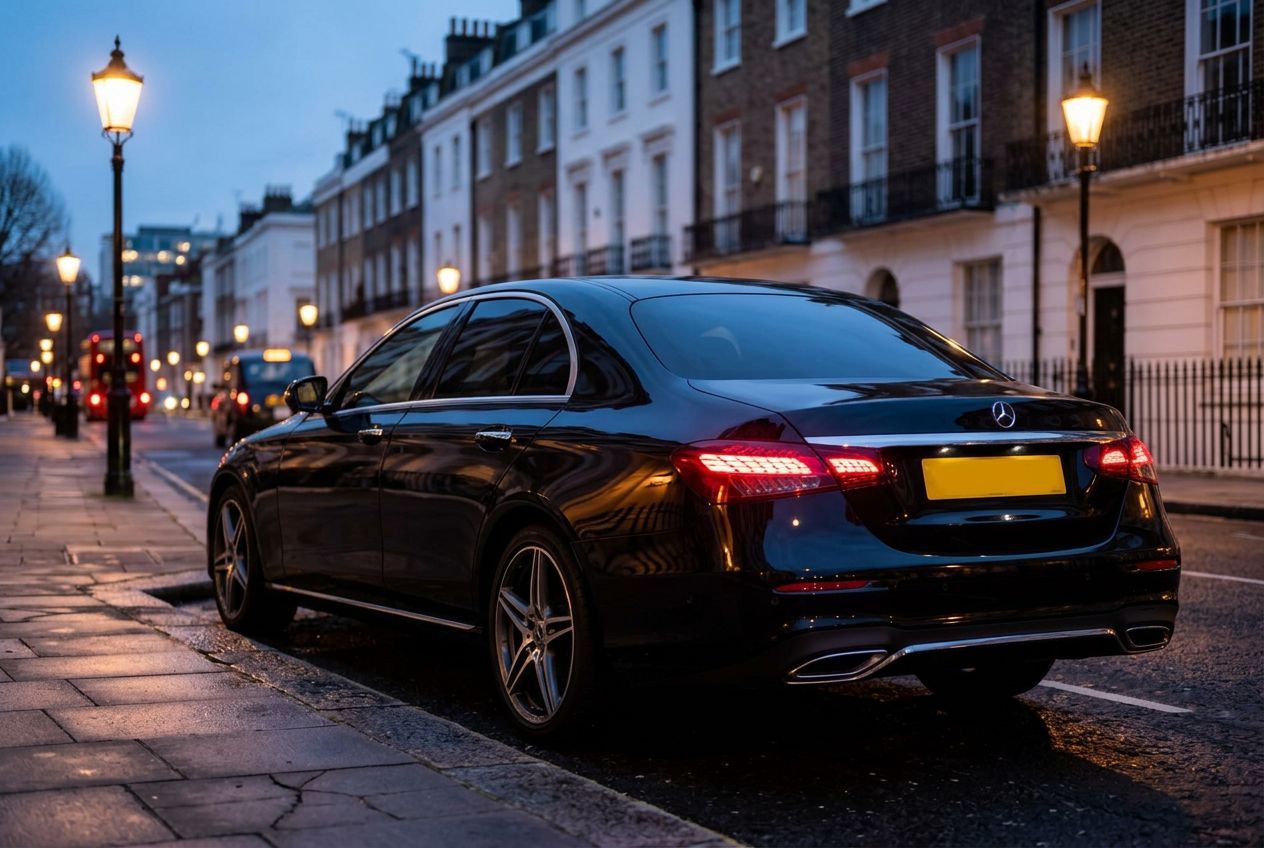 K2 chauffeur opening the rear door of a Mercedes E-Class