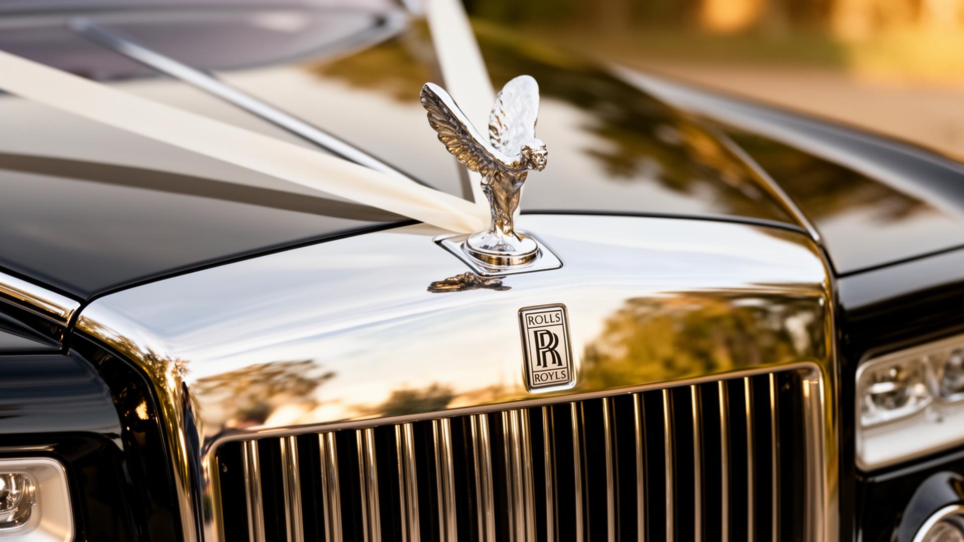 Rolls-Royce Phantom in bridal trim outside an English church on a wedding day