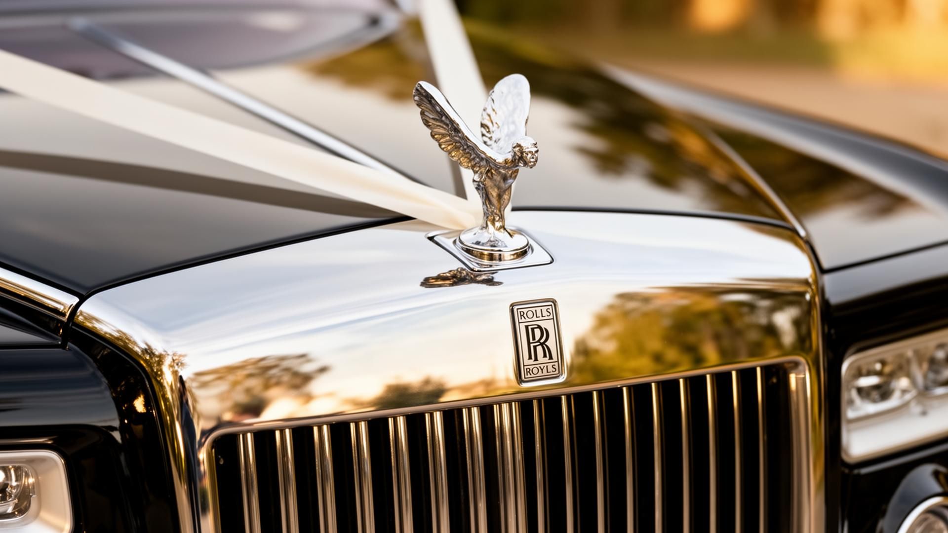 Rolls-Royce Phantom in bridal trim outside an English church on a wedding day