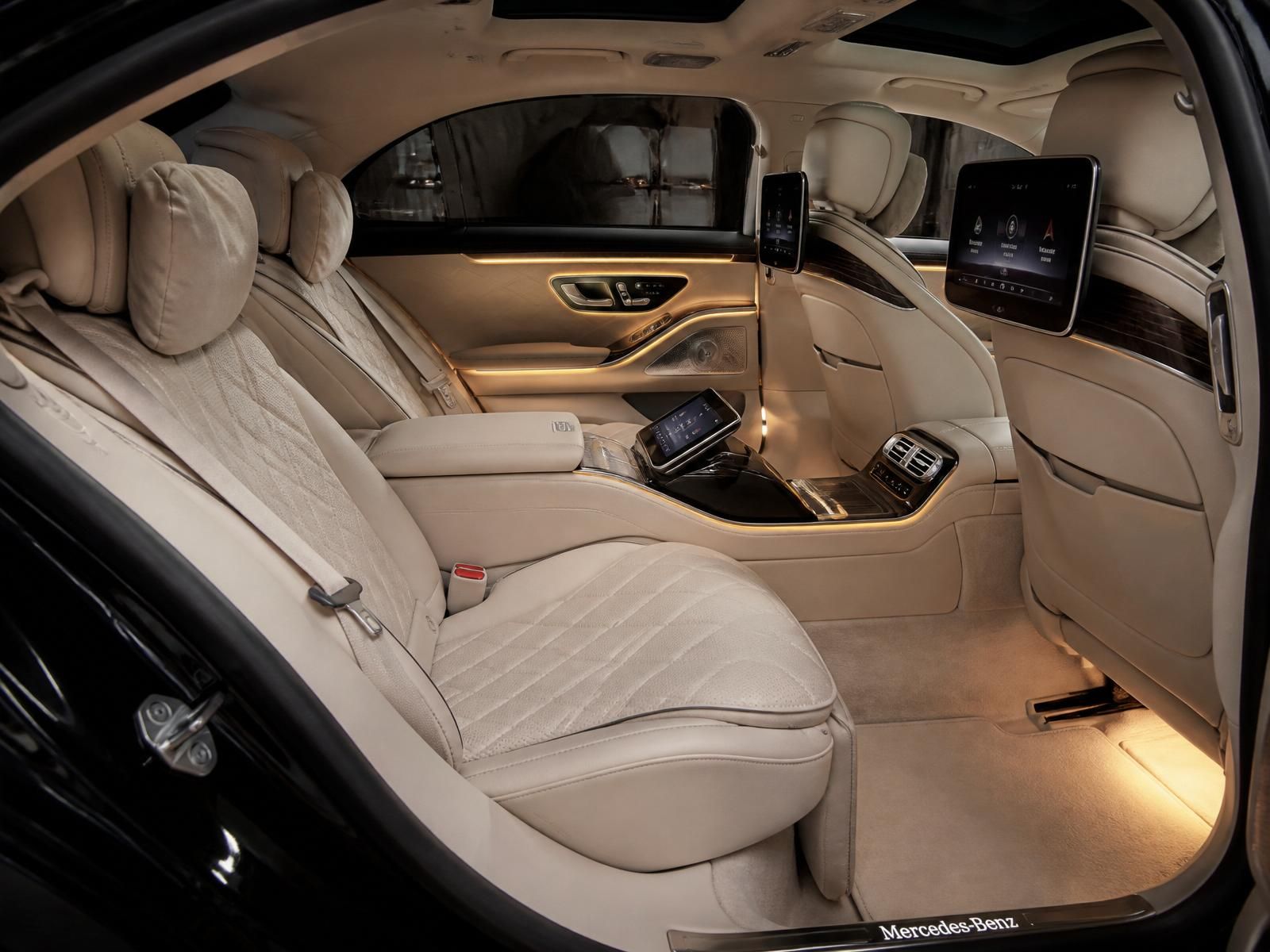 Mercedes S-Class rear cabin with cream nappa leather