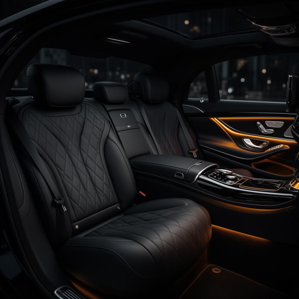 Cream leather interior of a chauffeur car